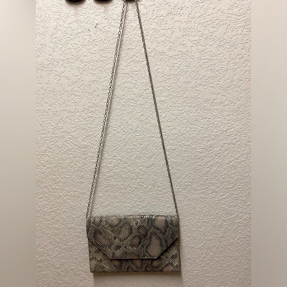 Halogen Snake Print Clutch with Removable Chain Strap